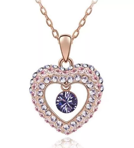 Free shipping Womens 9K Rose Gold Filled & AAA CZ Necklace with Pendant I81-a