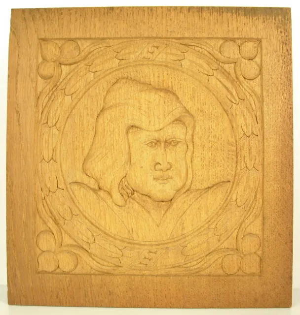 Profil de femme coiffée Bas-relief en bois sculpté carved wooden panel 30cm