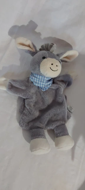 Doudou Sterntaler Marionnette Âne Gris Foulard Vichy Bleu Blanc neuf