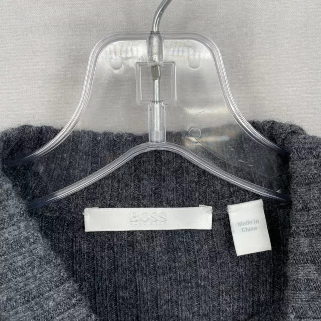 Hugo Boss Wool Cashmere Ribbed Tunic Mock Sweater Womens US Small Gray Slim 2