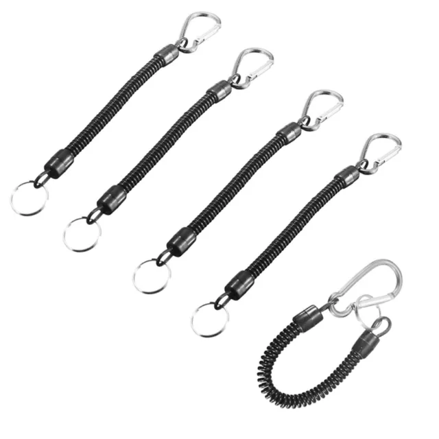 5pcs Steel Wire Coiled Strap Fliegenfischen Lanyard mit Snap Clips Silber