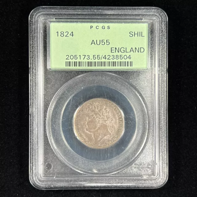 1824 AU55 PCGS OGH Toned Great Britain Silver Shilling - Nice Peripheral Toning