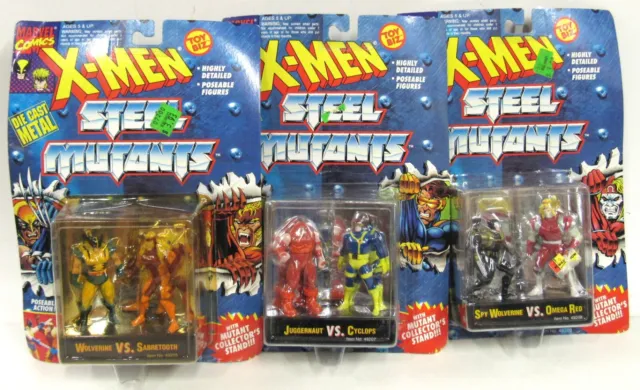 New Sealed ToyBiz X-Men Steel Mutants 1994 Lot Of 3 Wolverine Sabertooth Omega