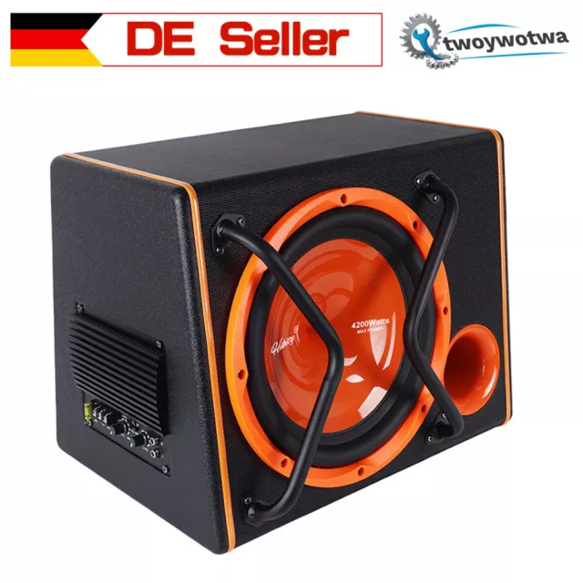 12 ZOLL Aktiv Subwoofer 4200 Watt Bass + Verstärker + Kabelset Auto Aktivsub