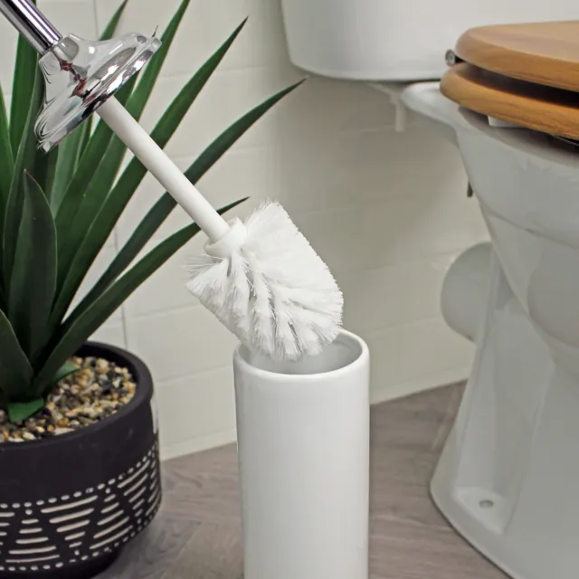 Free Standing Chrome & White "Opera" Toilet Brush & Holder | Showerdrape 3