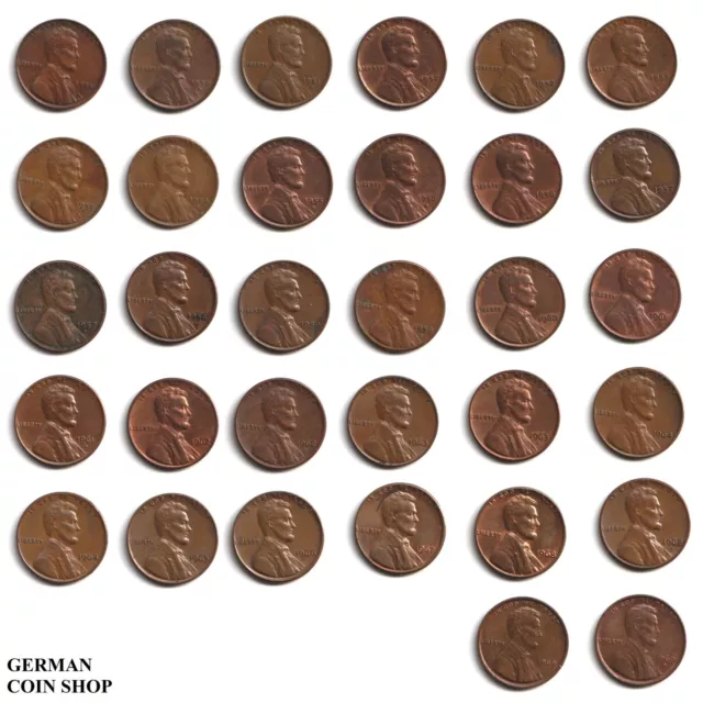 USA Set 32 x 1 Cent 1950 - 1969 D Lincoln Copper - US One Cent Copper