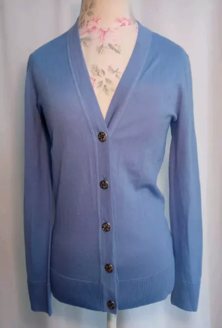 Tory Burch Size S Light Blue 100% Merino Wool Button Up Cardigan Sweater FLAW