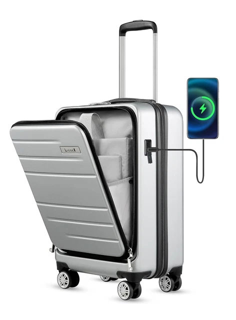 LUGGEX 20" Rolling Hard Shell Carry On Luggage w/USB Charge Port TSA Lock Laptop