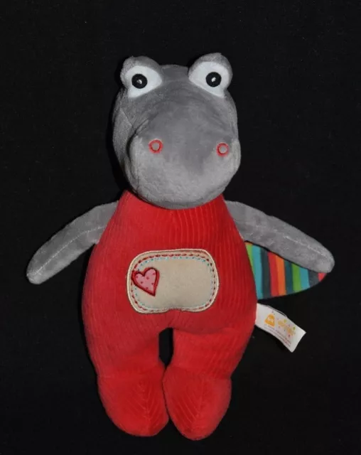 Peluche doudou crocodile gris rouge EBULOBO FNAC Oxybul Eveil et Jeux 30 cm TTBE