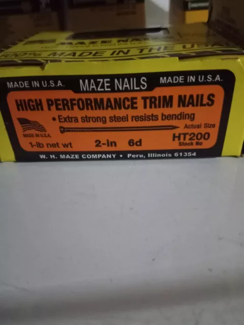 Maze Nails Hardwood Trim Nails, Slim Diameter Carbon Steel Wire 2" 1lb. HT200