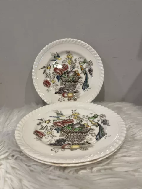 Johnson Bros Bird Of Paradise Bread Plates 6.5” Set of 3 Transferware w/ CHIPS