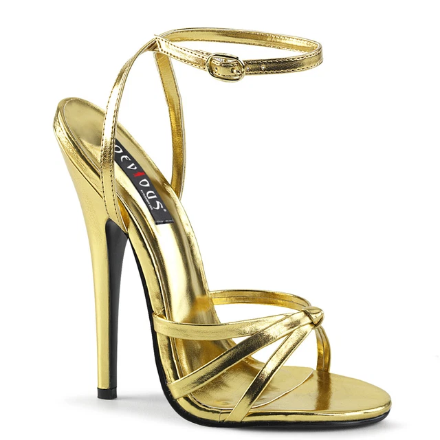 DOMINA-108 eleganti sandali Devious Tacchi Alti Cinghia Legante oro Metallico
