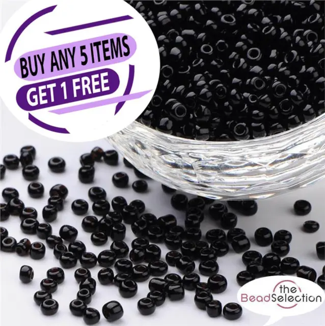 100g BLACK OPAQUE GLASS SEED BEADS 11/0 2mm 8/0 3mm 6/0 4mm