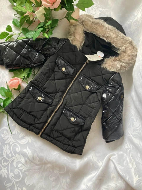 River Island Baby Girls Black Jacket Size 18-24 Months Hooded with Pockets Warm