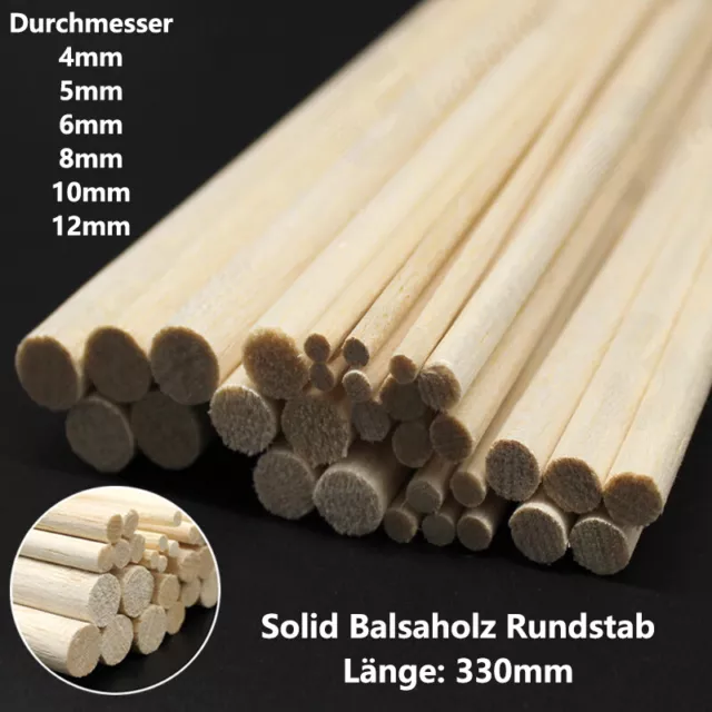 4mm - 12mm Solid Balsaholz Rundstab Holzstab Streifen Lang 330mm Modellbau DIY