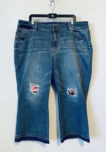 Lane Bryant Jeans Womens 22 Crop Distressed Ripped Embroidered Stretch Boho