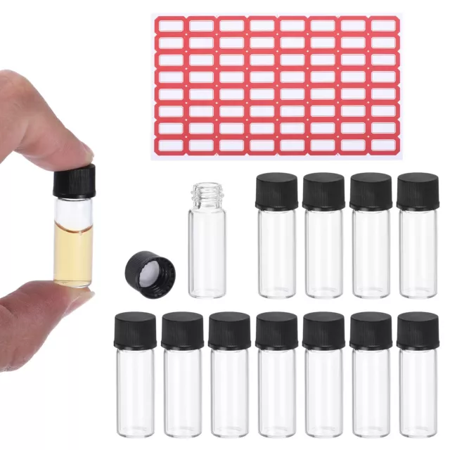 2ml Clear Glass Vials, 25 Pack Sample Vials Reagent Media Bottle with Labels