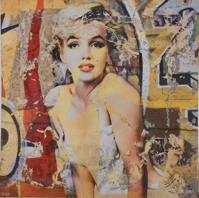 Giuliano GRITTINI, Marilyn, serigrafia materica e collage, 93x93 cm