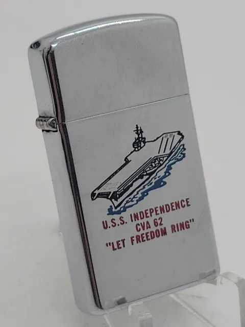 Zippo Lighter Slimline U.S.S INDEPENDENCE CVA 62 LET FREEDOM RING 1967  D806