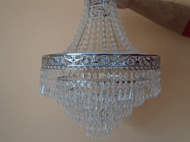 Sparkly Tiered Chandelier Glass Crystal Effect Polish Chrome Light Fitting - Vgc 2
