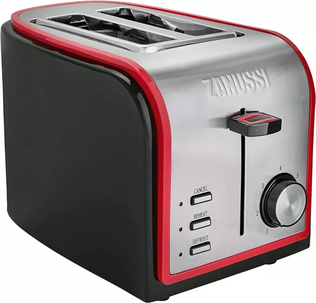 Zanussi 2 Slice Toaster Stainless Steel Red and Grey 800W