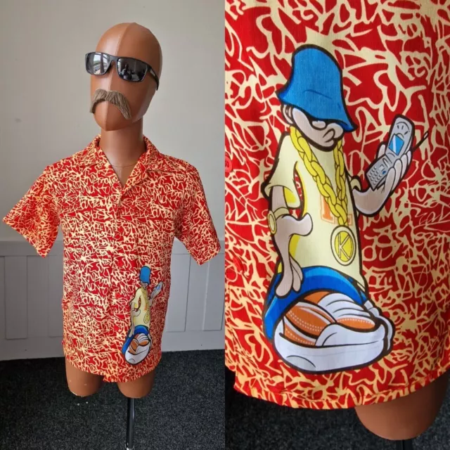 CAMICIA VINTAGE BAMBINI HIP HOP taglia 11-12 anni vecchia grafica poliestere anni 90/2YK AV60