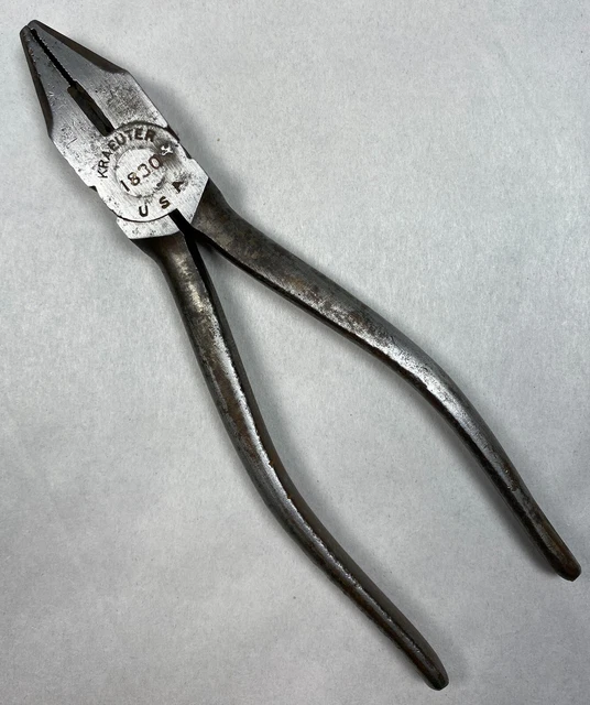 Vintage Kraeuter Tools No.1830 - 6-1/2" Long Lineman's Pliers Newark NJ USA Tool