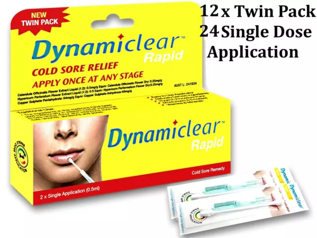 12 x Twin Pack DYNAMICLEAR RAPID * 24 Single Dose Application * suits cold sore