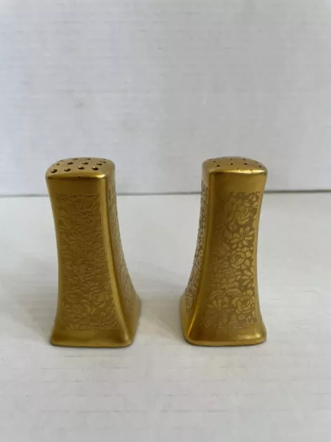 Vintage Gold Encrusted Pickard Salt And Pepper Shakers