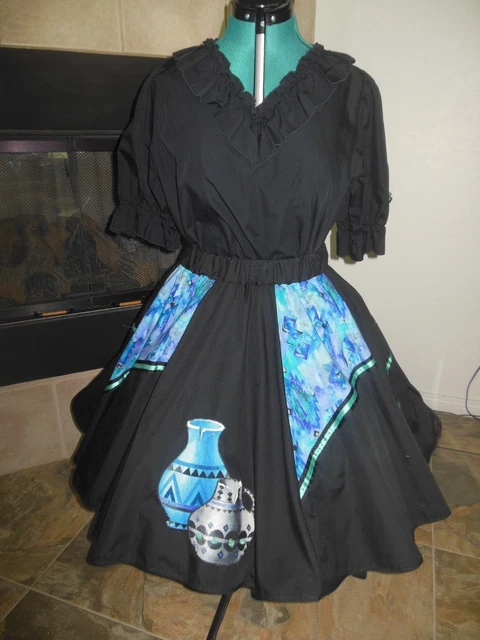 Square Dance Outfit Women - Medium - Mondiki Black Skirt 20" - Black Blouse