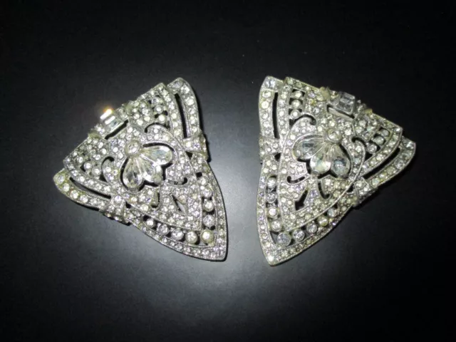 1930s Coro Art Deco Rhinestone Dress Clips, Not a Brooch or Fur Clip