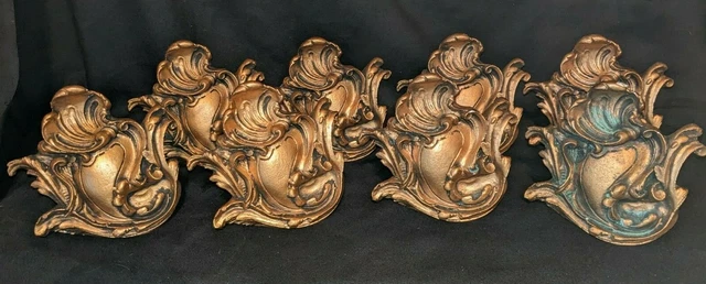 8 Vintage FLORENTINE LEAF SCROLL Drapery Curtain TIE HOLD BACKS Wall Mount SET