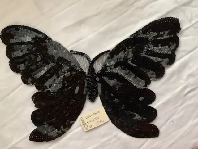 Großer Schmetterling Pailletten Aufnäher schwarz ca. 1960 unbenutzt