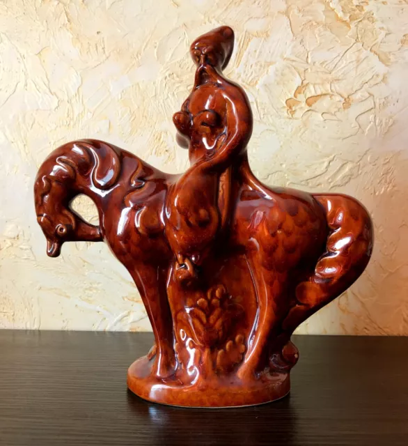 Ceramic figurine Cossack on a horse soviet vintage statuette MAJOLICA USSR