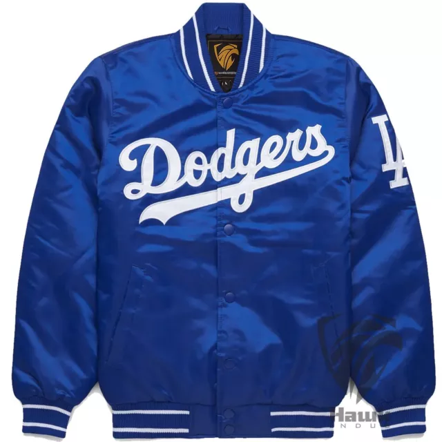 MLB LA DODGERS Blue Satin Baseball Varsity Bomber Jacket Embroidery ...