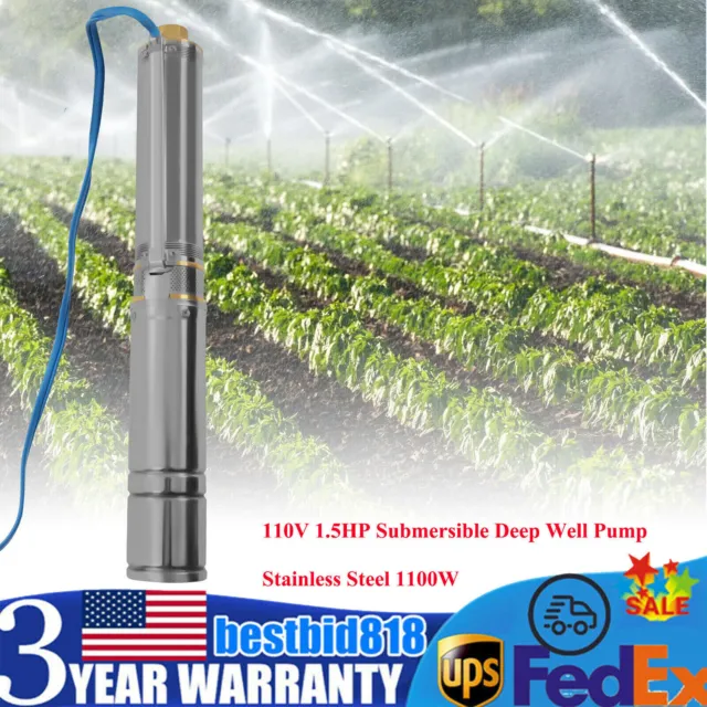 110V 1.5HP Submersible Deep Well Pump Water Pump 24GPM Stainless Steel 1100W