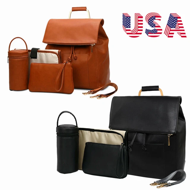 PU Leather Baby Diaper Bag Mummy Maternity Nappy Backpack Large Capacity US