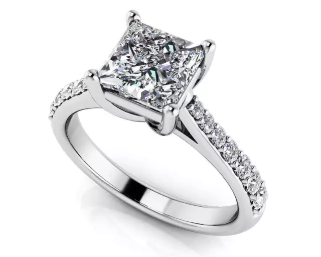 Bague de fiançailles solitaire pour femme en or sur diamant simulé...