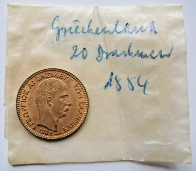 Griechenland , 20 Drachmen Gold - Münze 1884 A,  ss - vz