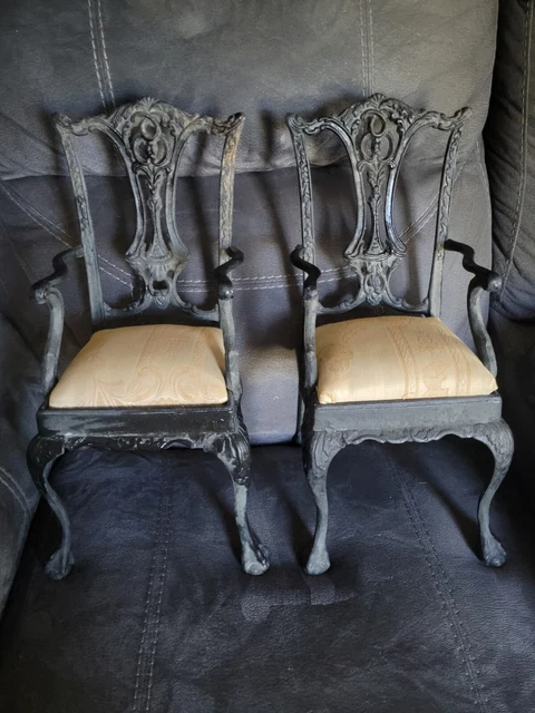 Vintage Pair Victorian Heavy Cast Iron Doll Chair/Garden Decor/Salesman Sample