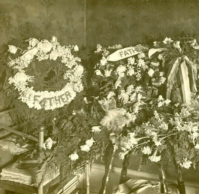 Cabinet Card Photograph of Funeral Wreaths Flowers Victorian Mourning Father