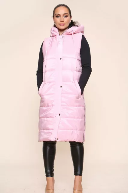 Ladies Girls Long Hooded Puffer Warm Padded Sleeveless Gilet  **SPECIAL OFFER**