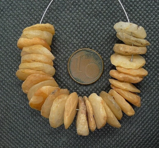 Perles Ancien Quartz Afrique Mali Ancient African Neolithic Agate Disk Beads °4