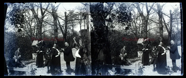 Famille Amateur c1920 Photo NEGATIVE Stereo Plaque de verre PL28L2n2 Vintage 