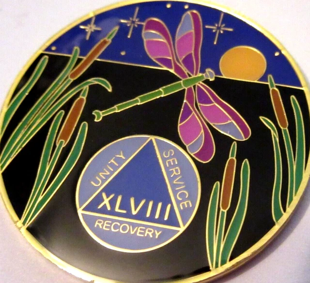 Moneda ficticia medallón DragonFly Alcohólicos Anónimos AA 48 años oro negro azul