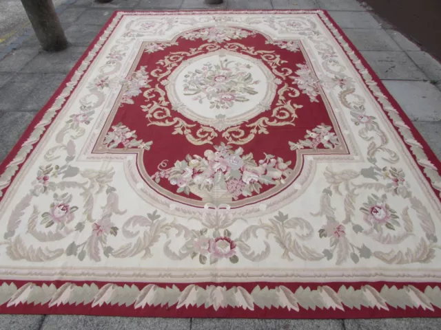 Old Hand Made French Design Wool 12x9 Red Original Aubusson 375X269cm