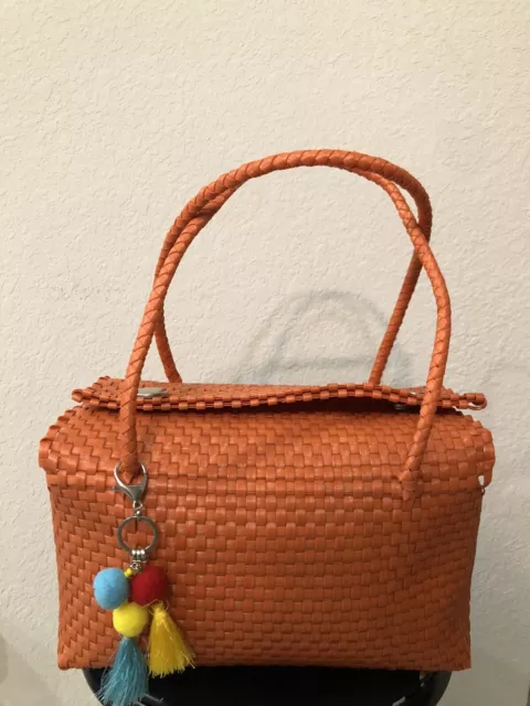 Large Orange Mexican Handwoven Recycled Plastic Tote Bag