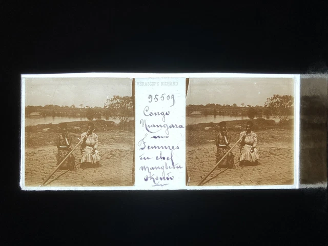 CONGO FEMMES DU CHEF PLAQUE VERRE 45x107 VUE STEREOSCOPIQUE VERASCOPE RICHARD