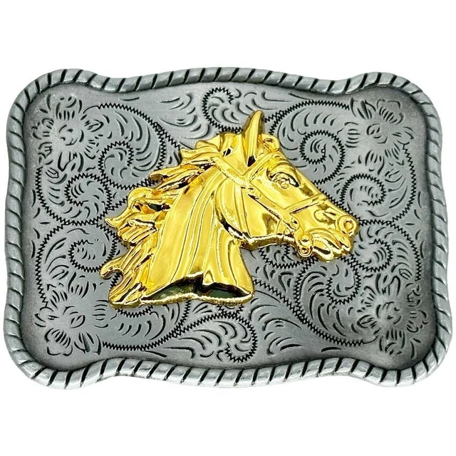 Boucle De Ceinture Western USA - Tête De Cheval Et Parchemins En Étain - Style Cowboy