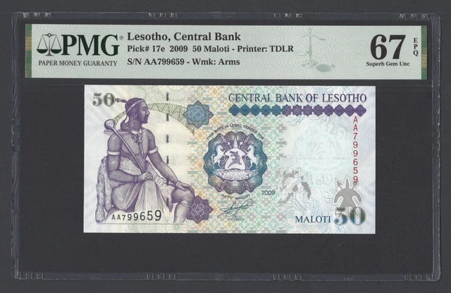 Lesotho, 50 Maloti, 2009 P17e Uncirculated Grade 67 Top Pop